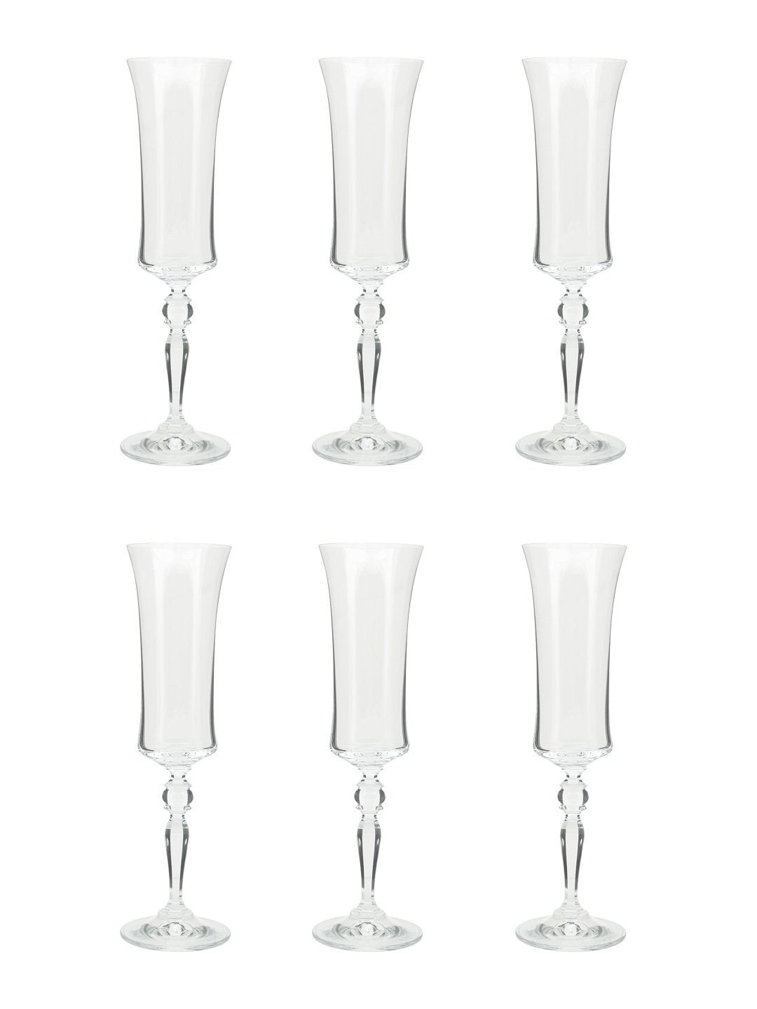 Bohemia Crystal Grace Champagne Flute 190 ML set of 6 pcs , Transparent , Non - lead Crystal | Champagne Flute