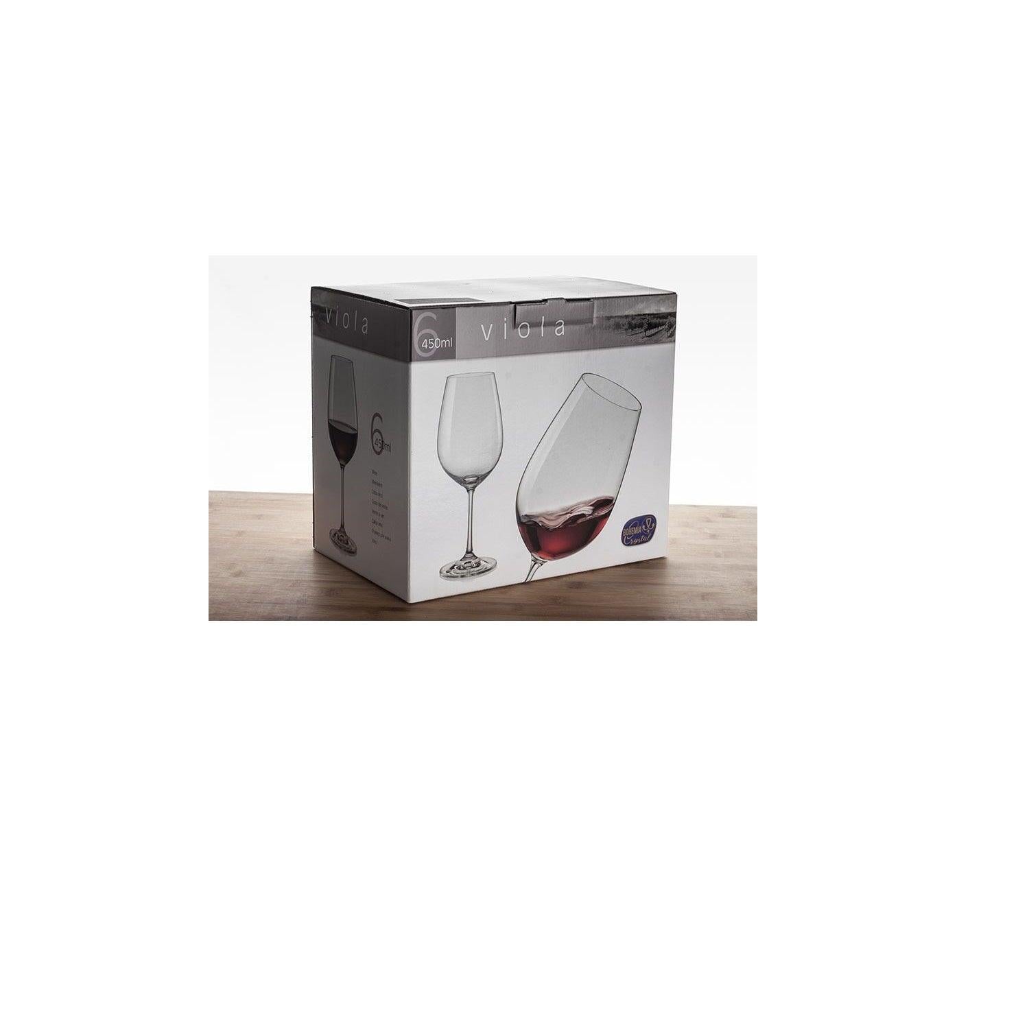 Bohemia Crystal Viola Wine Glass Set, 450ml, Set of 6pcs, Transparent, Non Lead Crystal Glass | Wine Glass